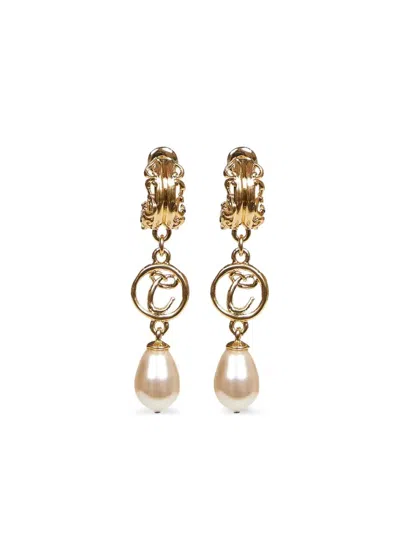 Chloé Brass & Glass Pearl Pendent Earrings In Gold