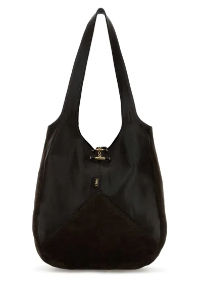 Chloé Chloe Women Brown Suede And Leather Balloon Shopping Bag In Black