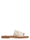 Chloé Beige Linen Woody Slippers In Blushbeige