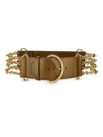 Chloé Women's Camera Chain Leather Belt In Brown