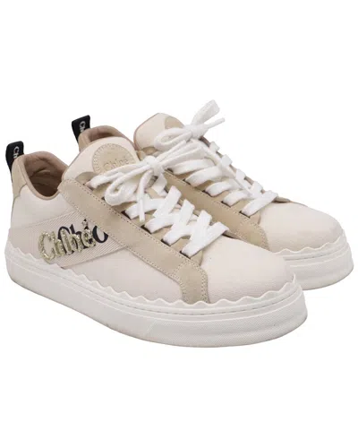 Pre-owned Chloé Women's Canvas Lauren Logo Embroidered Sneaker (authentic Pre-loved)