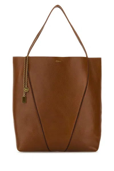 Chloé Chloe Women Caramel Leather Large Spin Shopping Bag In Brown