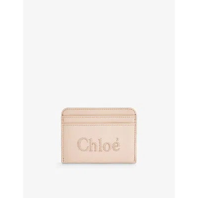 Chloé Leather Cardholder In Cement Pink
