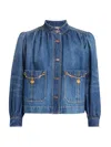 Chloé Blue Jacket With High Neck And Chain Detail On The Front In Denim Woman In Blue