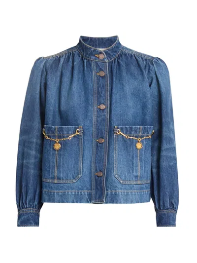 Chloé Women's Chain Denim Shirred Jacket In Blue