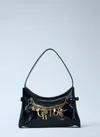 Chloé Logo Charm Hobo Bag In Shiny Leather In Black