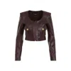 Chloé Bordeaux Cropped Jacket With U Neck In Leather Woman In Burgundy