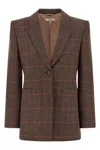 Chloé Single-breasted Checked Brown Wool Jacket In Brown