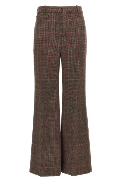 Chloé Women Check Wool Pants In Brown