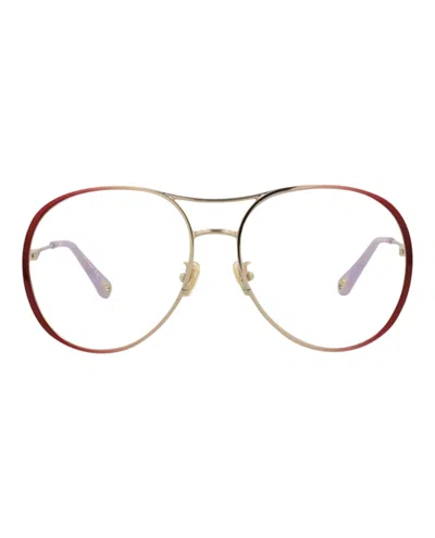 Pre-owned Chloé Women's Chloe Aviatorframe Metal Optical Frames In Burgundy Burgundy Transparent (ch0019o/30009854/0