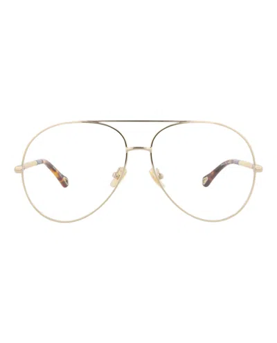 Pre-owned Chloé Women's Chloe Aviatorframe Metal Optical Frames In Gold Gold Transparent (ch0114o/30012493/003)