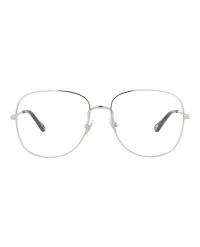 Pre-owned Chloé Women's Chloe Aviatorframe Metal Optical Frames In Silver Silver Transparent (ch0020o/30009818/003)