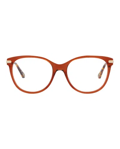 Pre-owned Chloé Women's Chloe Cat Eyeframe Bio Acetate Optical Frames In Brown Gold Transparent (ch0058o/30011443/00
