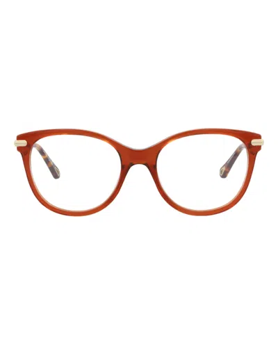 Pre-owned Chloé Women's Chloe Cat Eyeframe Bio Acetate Optical Frames In Brown Gold Transparent (ch0058o/30011443/00