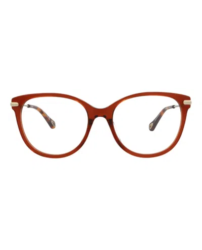 Pre-owned Chloé Women's Chloe Cat Eyeframe Bio Acetate Optical Frames In Brown Gold Transparent (ch0058oa/30011514/0