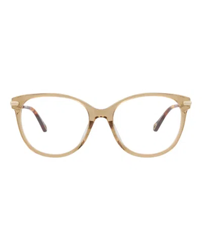 Pre-owned Chloé Women's Chloe Cat Eyeframe Bio Acetate Optical Frames In Brown Gold Transparent (ch0058oa/30011514/0