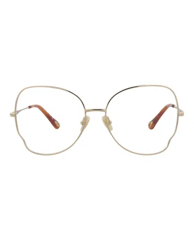 Pre-owned Chloé Women's Chloe Cat Eyeframe Metal Optical Frames In Gold Gold Transparent (ch0098o/30012434/005)