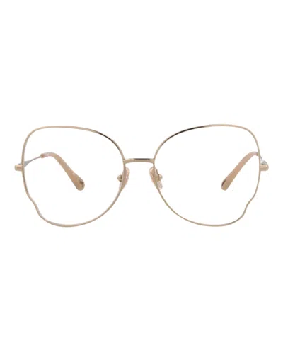 Pre-owned Chloé Women's Chloe Cat Eyeframe Metal Optical Frames In Gold Gold Transparent (ch0098o/30012434/006)