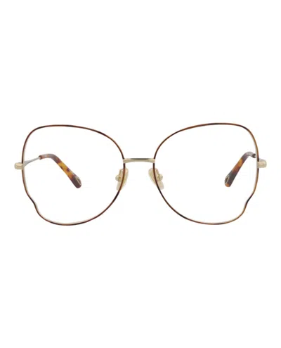 Pre-owned Chloé Women's Chloe Cat Eyeframe Metal Optical Frames In Havana Gold Transparent (ch0098o/30012434/008)