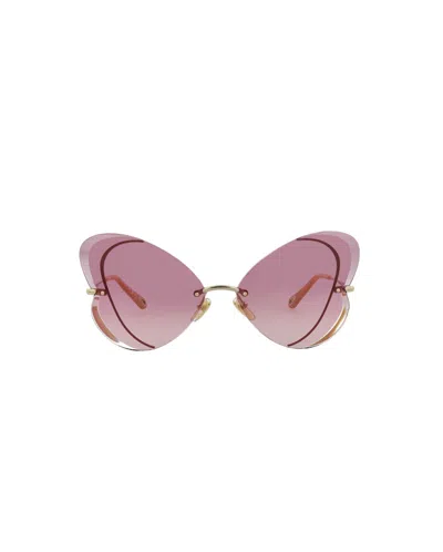 Pre-owned Chloé Women's Chloe Cat Eyeframe Metal Sunglasses In Gold Gold Violet (ch0064s/30011506/004)