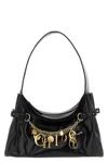 Chloé Logo Charm Hobo Bag In Shiny Leather In Black