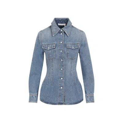 Chloé Stone Washed Slim Fit Denim Shirt In Blue