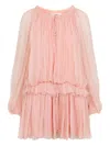 Chloé Women Pink Mini Dress With Drawstring On The Front And Cape Design In Silk Woman In Pink