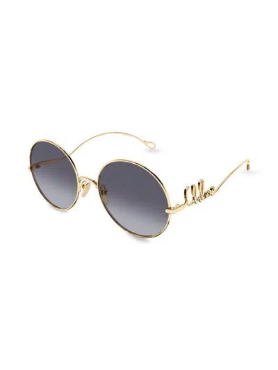 Chloé Round Gradient Tint Sunglasses With Gold-metal Frames In Blue