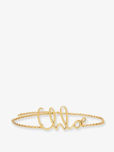Chloé Metal Chain Belt With Iconic Lettering Logo In Gold