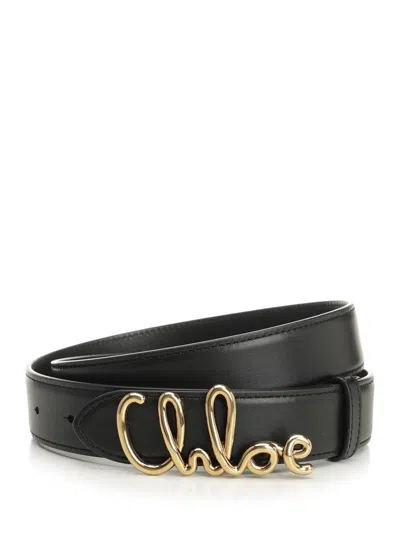 Chloé Logo-buckle Leather Belt In Black