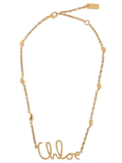 Chloé Women Gold Colored Necklace With Logo Lettering In Brass Woman