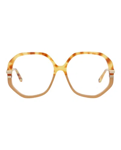 Pre-owned Chloé Women's Chloe Roundframe Bio Acetate Optical Frames In Havana Havana Transparent (ch0107o/30012820/0
