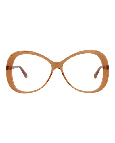 Pre-owned Chloé Women's Chloe Roundframe Bio Acetate Optical Frames In Orange Orange Transparent (ch0011o/30009851/0