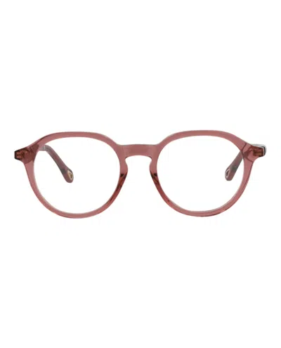 Pre-owned Chloé Women's Chloe Roundframe Bio Acetate Optical Frames In Pink Pink Transparent (ch0012o/30009838/002)