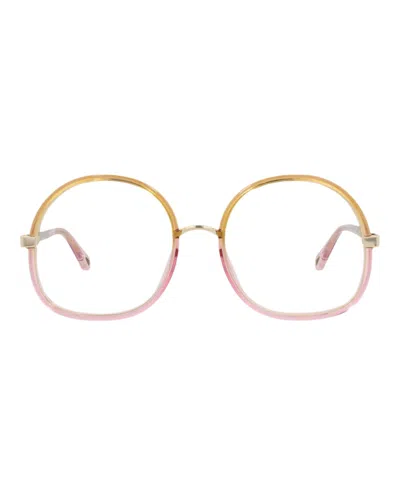 Pre-owned Chloé Women's Chloe Roundframe Injection Optical Frames In Yellow Yellow Transparent (ch0032o/30009868/001