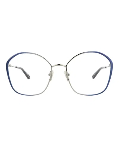 Pre-owned Chloé Women's Chloe Roundframe Metal Optical Frames In Blue Blue Transparent (ch0017o/30009856/001)