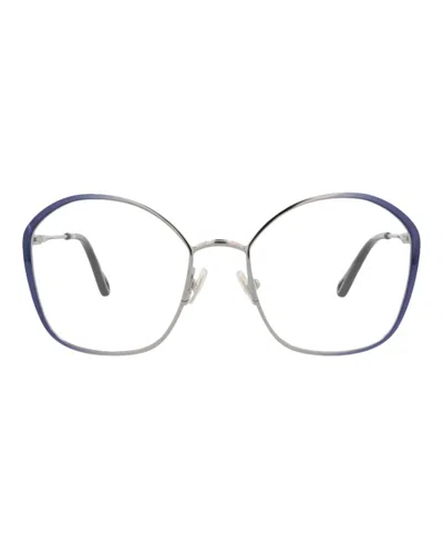 Pre-owned Chloé Women's Chloe Roundframe Metal Optical Frames In Blue Blue Transparent (ch0017o/30009856/004)