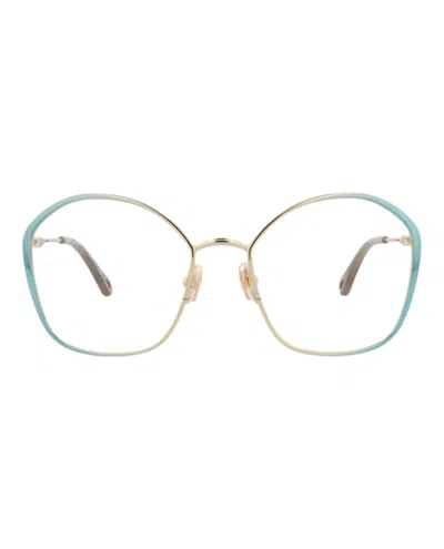 Pre-owned Chloé Women's Chloe Roundframe Metal Optical Frames In Blue Blue Transparent (ch0017o/30009856/005)