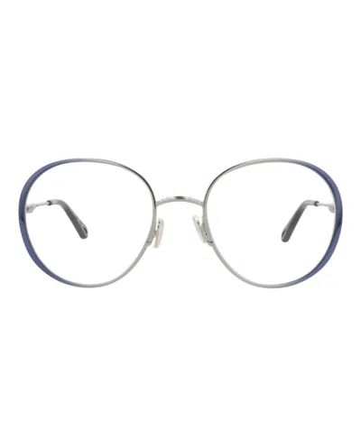 Pre-owned Chloé Women's Chloe Roundframe Metal Optical Frames In Blue Blue Transparent (ch0018o/30009855/003)