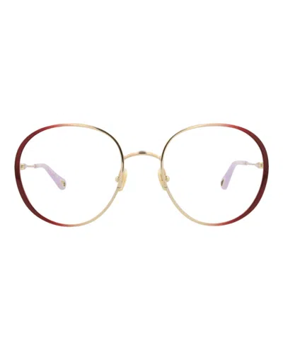 Pre-owned Chloé Women's Chloe Roundframe Metal Optical Frames In Burgundy Burgundy Transparent (ch0018o/30009855/001