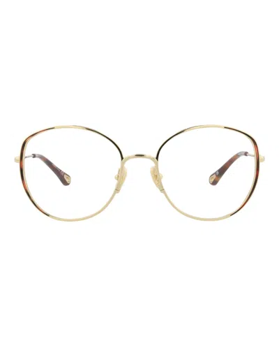Pre-owned Chloé Women's Chloe Roundframe Metal Optical Frames In Gold Gold Transparent (ch0039o/30009848/001)