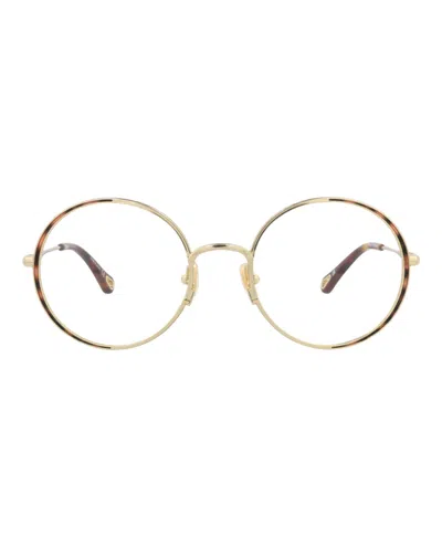 Pre-owned Chloé Women's Chloe Roundframe Metal Optical Frames In Gold Gold Transparent (ch0040o/30009842/001)