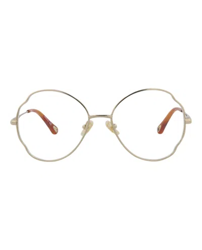 Pre-owned Chloé Women's Chloe Roundframe Metal Optical Frames In Gold Gold Transparent (ch0097o/30012431/001)