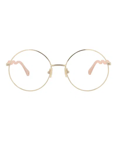 Pre-owned Chloé Women's Chloe Roundframe Metal Optical Frames In Gold Pink Transparent (ch0057o/30011445/003)