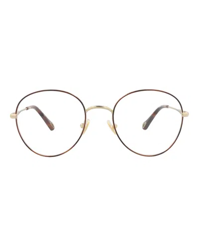 Pre-owned Chloé Women's Chloe Roundframe Metal Optical Frames In Havana Gold Transparent (ch0021oa/30009911/004)