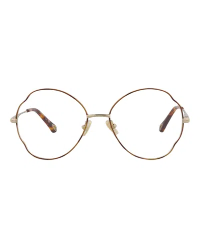 Pre-owned Chloé Women's Chloe Roundframe Metal Optical Frames In Havana Gold Transparent (ch0097o/30012431/004)