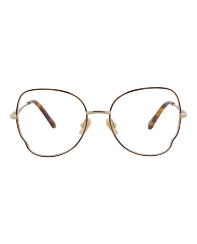 Pre-owned Chloé Women's Chloe Roundframe Metal Optical Frames In Havana Gold Transparent (ch0098o/30012434/004)