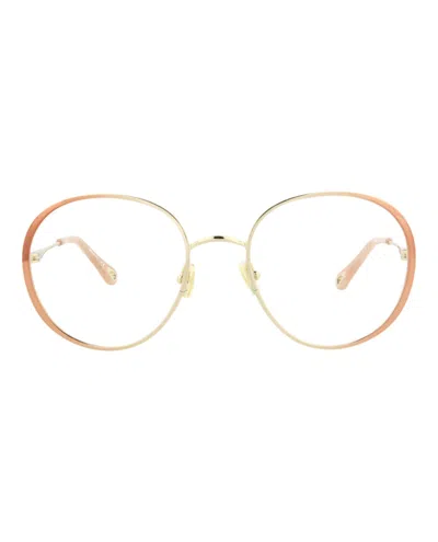 Pre-owned Chloé Women's Chloe Roundframe Metal Optical Frames In Nude Nude Transparent (ch0018o/30009855/002)