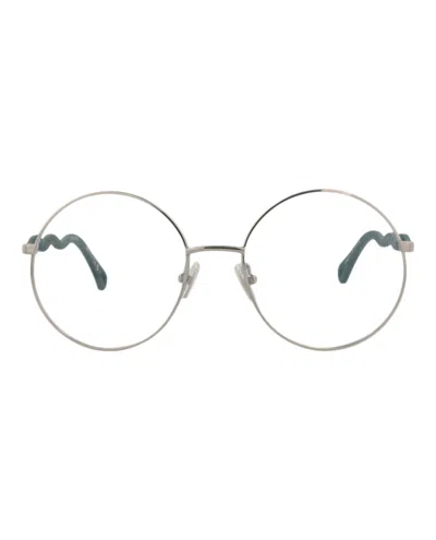 Pre-owned Chloé Women's Chloe Roundframe Metal Optical Frames In Silver Green Transparent (ch0057o/30011445/004)