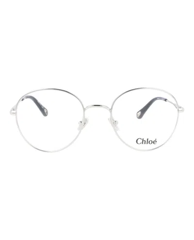 Pre-owned Chloé Women's Chloe Roundframe Metal Optical Frames In Silver Silver Transparent (ch0021oa/30009911/003)